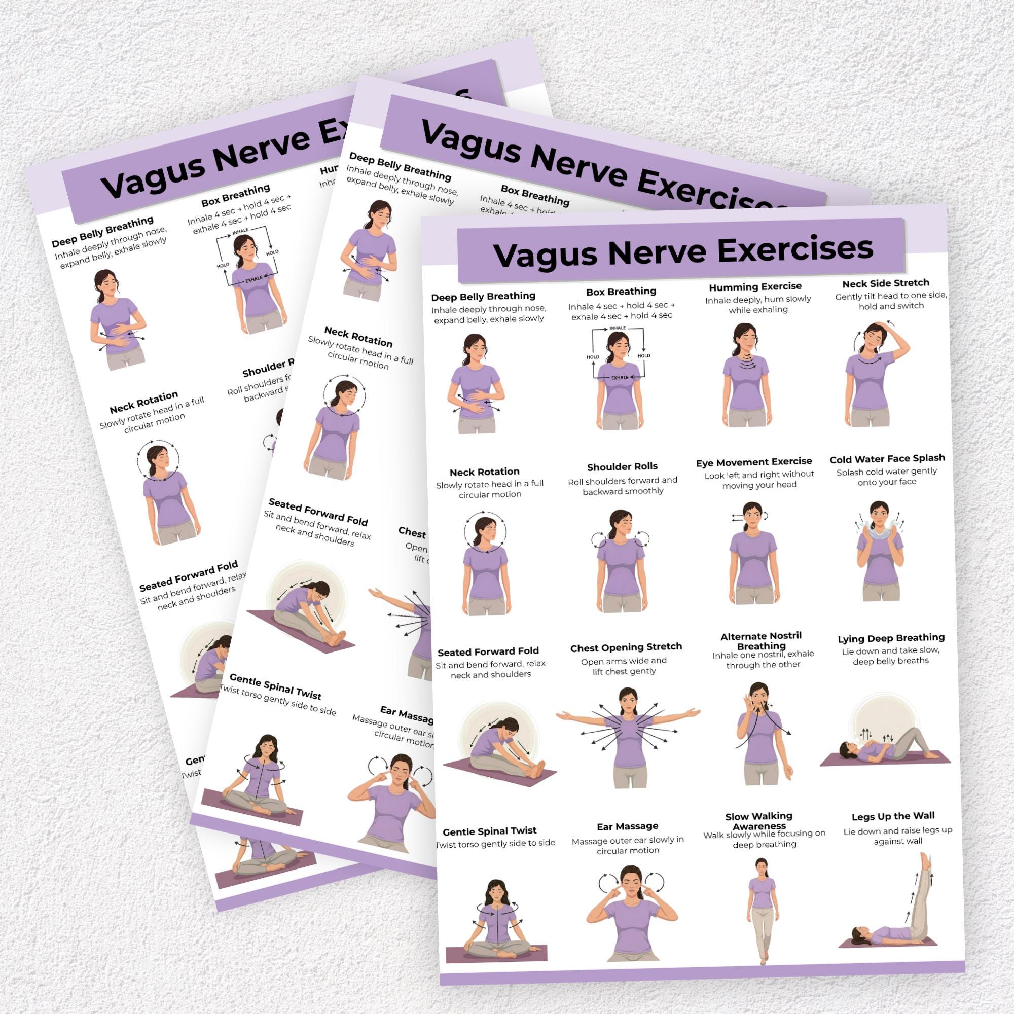 Relaxation Exercise Chart Vagus Nerve Exercises Printable, Breathing Relaxation Routine Chart ...