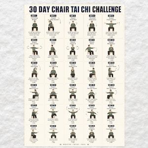 30 Day Chair Tai Chi Challenge for Seniors Printable, Seated Tai Chi Routine, Daily Chair Exercise Program for Seniors, Balance and Mobility