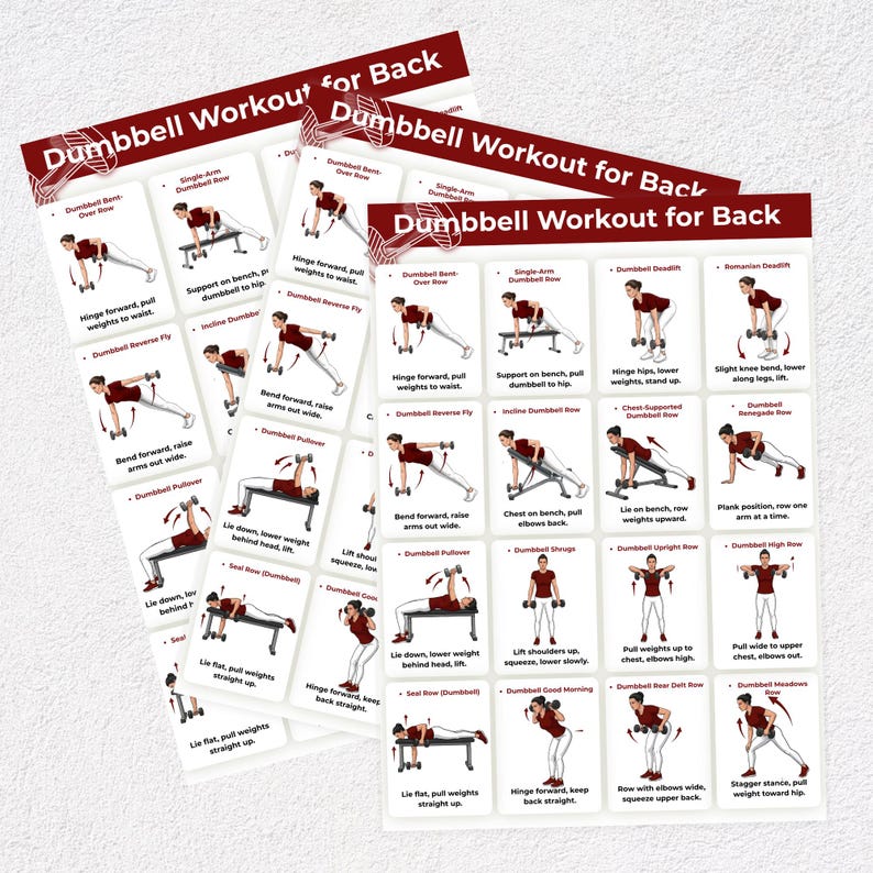 Dumbbell Back Workout Poster, Home Strength Training Chart (PDF ...