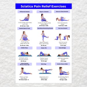Sciatica Pain Relief Exercises Printable, Lower Back & Nerve Stretch Routine, Sciatic Nerve Mobility Chart
