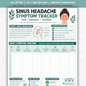 Sinus Headache Symptom Tracker Printable, Sinus Pain Diary, Headache Trigger Log, Symptom Journal, Self Care Planner