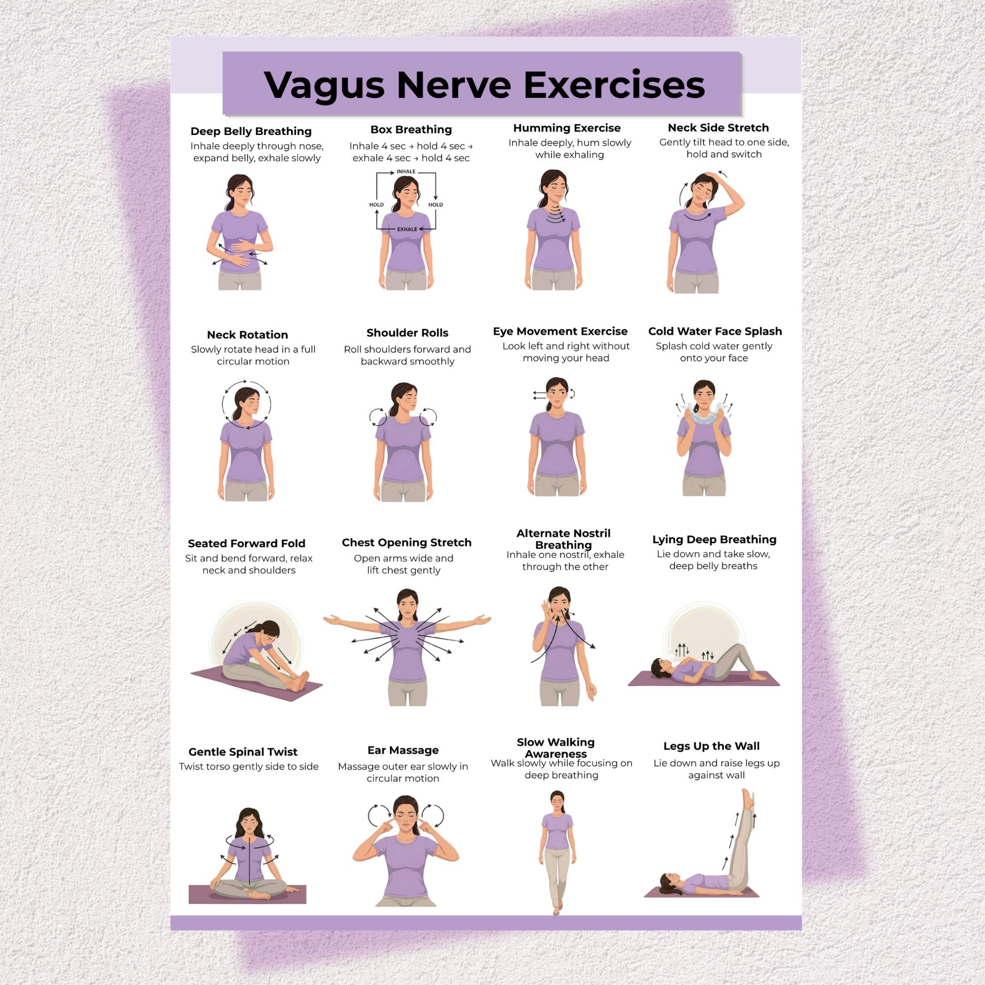 Relaxation Exercise Chart Vagus Nerve Exercises Printable, Breathing Relaxation Routine Chart ...