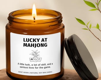 Lucky at Mahjong Candle, Funny Mahjong Gift, Mahjong Lover Gift, Game Night Candle, Mahjong Club Gift, Lucky Tile Game Decor