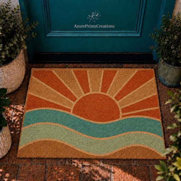 Vibrant Boho Sunset Doormat, Apartment Decor, Housewarming Gift