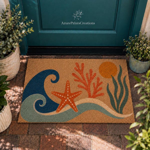 Beach House Doormat, Coastal Porch Decor, Summer Doormat