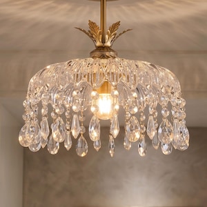 Crystal Flush Mount Ceiling Light, Modern Glam Chandelier, Small Crystal Chandelier for Hallway or Bedroom, Luxury Statement Light