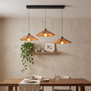 Geometric 3-Pendant Light for Kitchen Island and Dining Room. Modern Rustic Candlestick. Handmade Lighting.