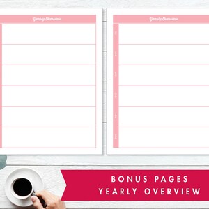 May include: Two blank printable pages with the text "Yearly Overview" at the top of each page. The pages are designed for planning and organizing a year's worth of goals, events, and activities.