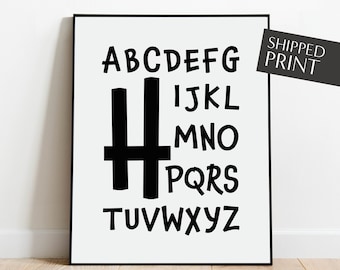 Letter H Baby Name Poster,  Black and White Alphabet Print for Nursery, ABC Wall Art for Baby or Toddler Room, Gender Neutral Decor