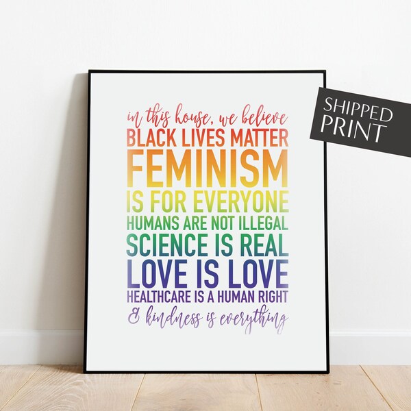 In This House We Believe,  Black Lives Matter, LGBTQ poster, Love is Love, Resist Wall Art, Pride, Social Activism, Human Rights