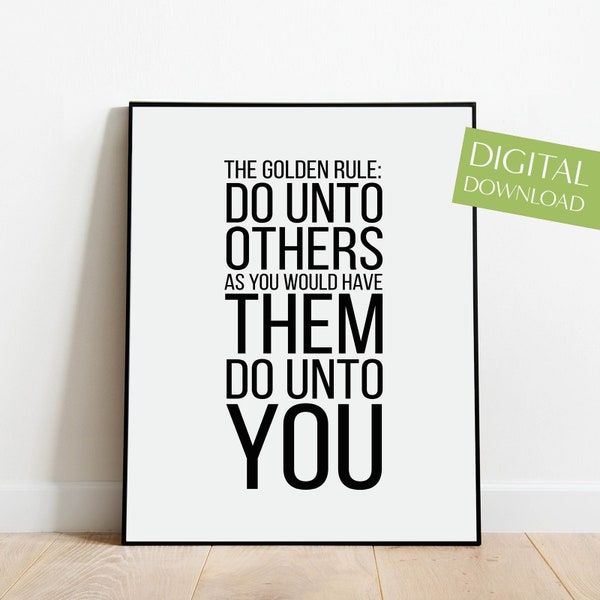 Golden Rule Wall Art, PRINTABLE Digital Download, Bible Quote Print, Matthew 7 12, Do Unto Others, Nursery Decor, Black and White Nursery