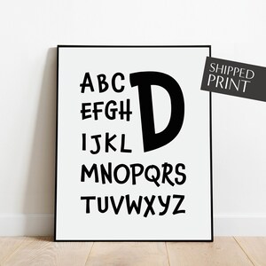 Letter D Print,  Nursery Alphabet Print, Nursery ABC print, Letter D Wall Art, Letter D Poster, Black and White Nursery Art