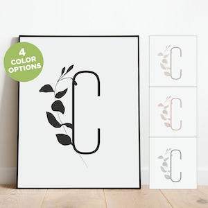 Affiche lettre C, décor mural lettre C non encadré, impression de lettre Boho, décor mural alphabet, art Boho, décor botanique, initiale minimaliste