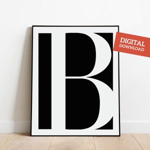 Arte de parede da letra B, impressão da letra B para impressão, pôster minimalista, pôster da letra B, impressão de carta, pôster de carta, download em preto e branco