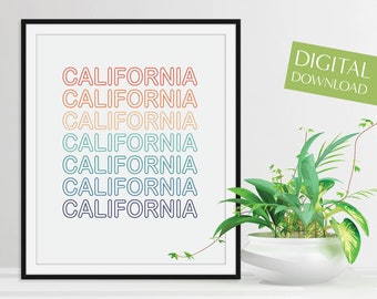 Affiche rétro californienne, impression rétro californienne imprimable, téléchargement numérique, art mural californien, décor californien, affiche d’état rétro