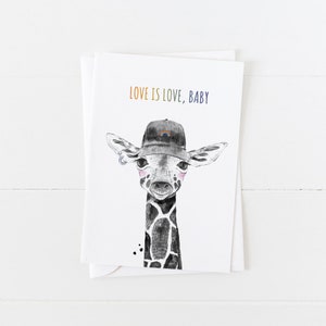 Love is Love, 5x7 Greeting Card, Blank Card, Gay Card, LGBT Cards, Gay Pride Card, Giraffe Rainbow Card, Love is Love Baby, LGBTQ Cards