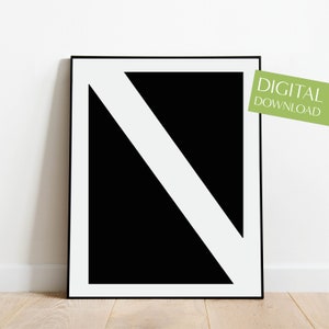 Arte de pared de la letra N, descarga digital IMPRIMIBLE, impresión de la letra N, póster minimalista, póster de la letra N, póster de la letra, blanco y negro