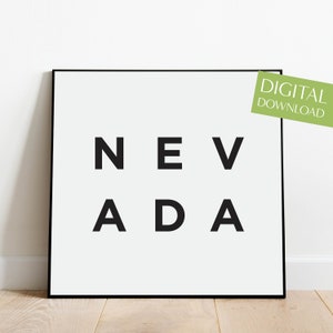Nevada Poster, PRINTABLE Nevada Wall Art, Black and White Minimalist State Decor, Modern Nevada Print, NV Digital Download, Scandi Art