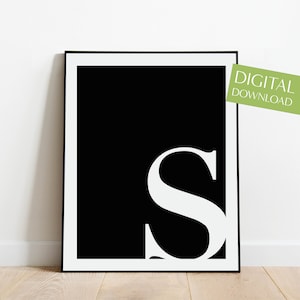 Buchstabe S Poster, DRUCKBARE Buchstabe S Druck, digitaler Download, Initialen Druck, Buchstaben Wandkunst, schwarz und weiß, Kleinbuchstaben S