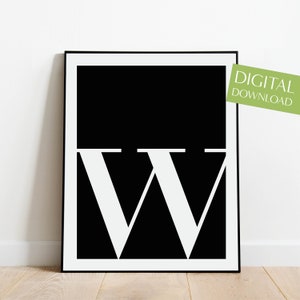 Letter W Print, PRINTABLE Letter W Poster, Digital Download, Initials Print, Letters Wall Art, Black and White, Lowercase W