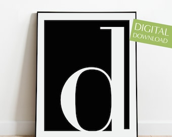 Letter D Poster, PRINTABLE Letter D Print, Digital Download, Initials Print, Letter Printable, Black and White, Lowercase D