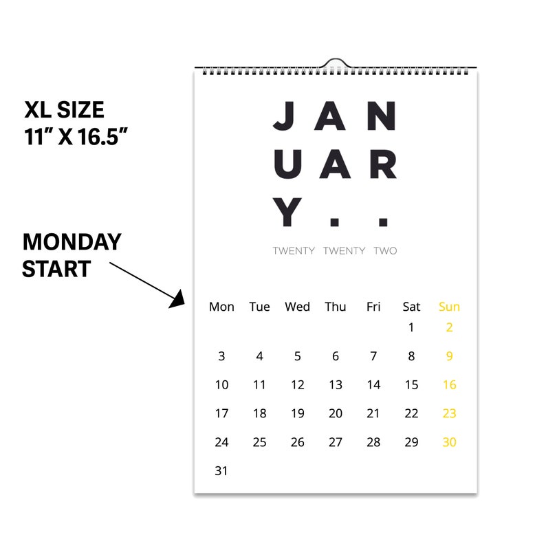 Minimalist 2022 Calendar Black and White Wall Calendar Large Etsy