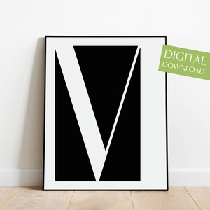 Arte de parede da letra M, impressão da letra M IMPRIMÍVEL, pôster minimalista, pôster da letra M, impressão de carta, pôster de carta, download em preto e branco
