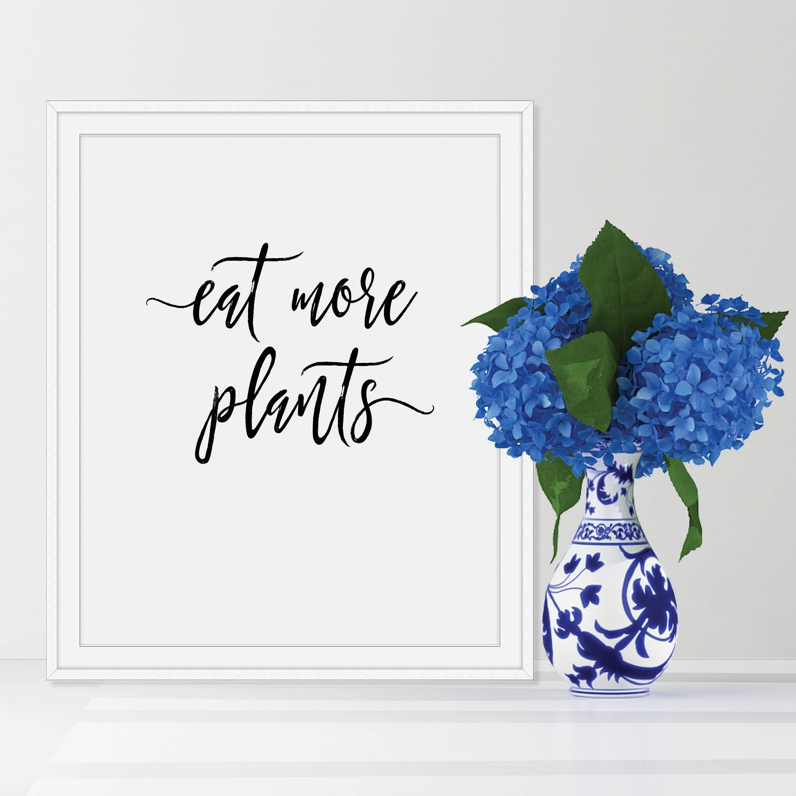 Eat More Plants Vegan Poster Plantbased Kitchen Wall Decor Etsy