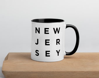 Minimalist New Jersey Mug, Black and White Ceramic Coffee Cup, New Jersey Gifts, State Mug