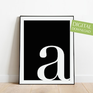 Arte de la pared de la letra A, descarga digital IMPRIMIBLE, impresión de la letra A, cartel minimalista, cartel de la letra A, cartel de la carta, blanco y negro