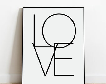 Love PRINTABLE, Digital Download, Love Wall Decor, Love Digital Print, Modern Wall Art, Scandinavian Design, Hygge Art, Abstract Wall Art