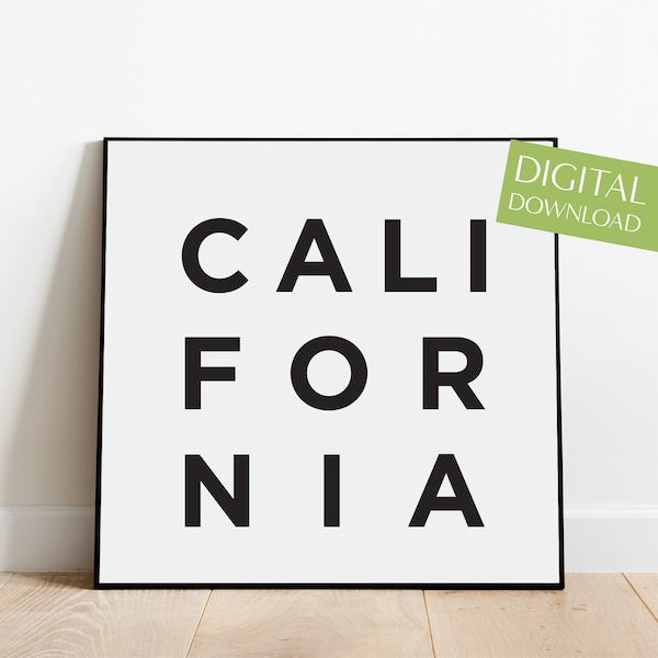 California Wall Art, PRINTABLE California Gifts, Digital Download, California Art, California Prints, Black and White Prints, Minimalist Art