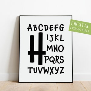 Alphabet Poster, ABC DRUCKBAR, Sofort-Download, schwarz und weiß Kinderzimmer Drucke, Buchstabe H Drucke, Kinderzimmer Buchstabe Druck