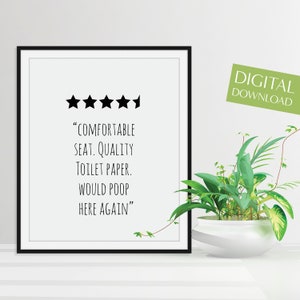 Would Poop Here Again PRINTABLE, Funny Bathroom Wall Decor, Digital Download, Bathroom Wall Decor, Bathroom Humor, Bathroom Review