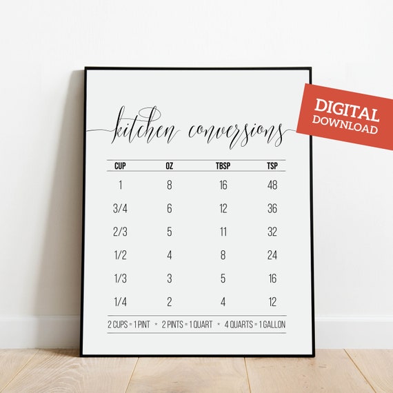 Kitchen Conversion Chart Digital Download Kitchen Conversion Etsy