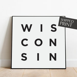 Wisconsin Wall Art,  Black and White Wisconsin Poster, Geography Print, State Wall Decor, Housewarming Gifts, Wisconsin Gifts