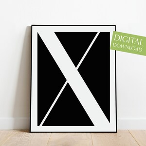Arte de pared de la letra X, impresión de la letra X IMPRIMIBLE, póster minimalista, póster de la letra X, impresión de letras, póster de letras, descarga en blanco y negro
