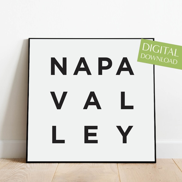 Napa Valley Poster, PRINTABLE Napa Valley Wall Art, Black White Minimalist Wine Decor, Modern Napa Valley Print, Wine Lover Digital Download