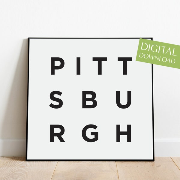 Pittsburgh Poster, PRINTABLE Pittsburgh Print, Pittsburgh Wall Art, Digital Download, Minimalist City Decor, Hometown Pittsburgh PA