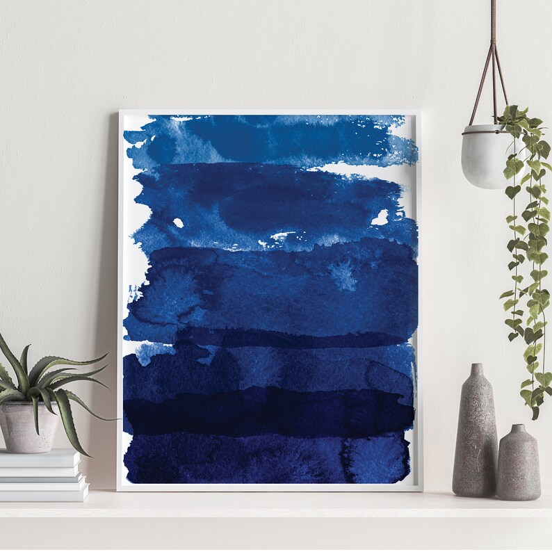 Navy Blue Abstract Wall Art Dark Blue Ink Blot Wall Decor Etsy