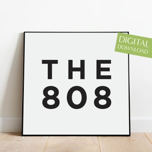Hawaii Wall Art, PRINTABLE Hawaii Print, Digital Download, 808 Area Code, 808 Hawaii, Maui Hawaii Poster, Black And White, Oahu Wall Décor