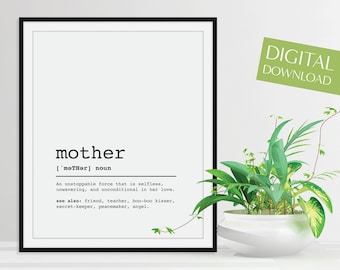 Mother Definition, PRINTABLE Mothers Day, Mother Print, Mothers Day Gift, Mom Print, Mothers Day Wall Art, Mother Wall Decor Download