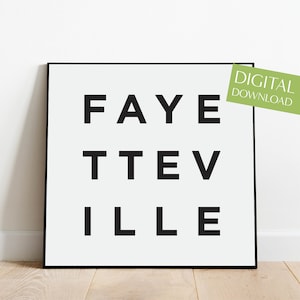 Cartel de Fayetteville, arte de pared de Fayetteville IMPRIMIBLE, decoración minimalista de la ciudad en blanco y negro, impresión de Fayetteville, descarga digital de Arkansas