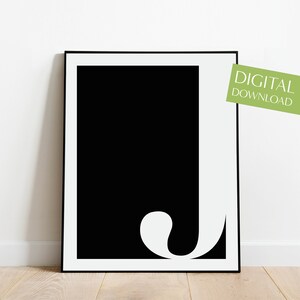 Arte de parede com letra J IMPRIMÍVEL, download digital, impressão com letra J, pôster minimalista, pôster com letra J, pôster com carta, preto e branco