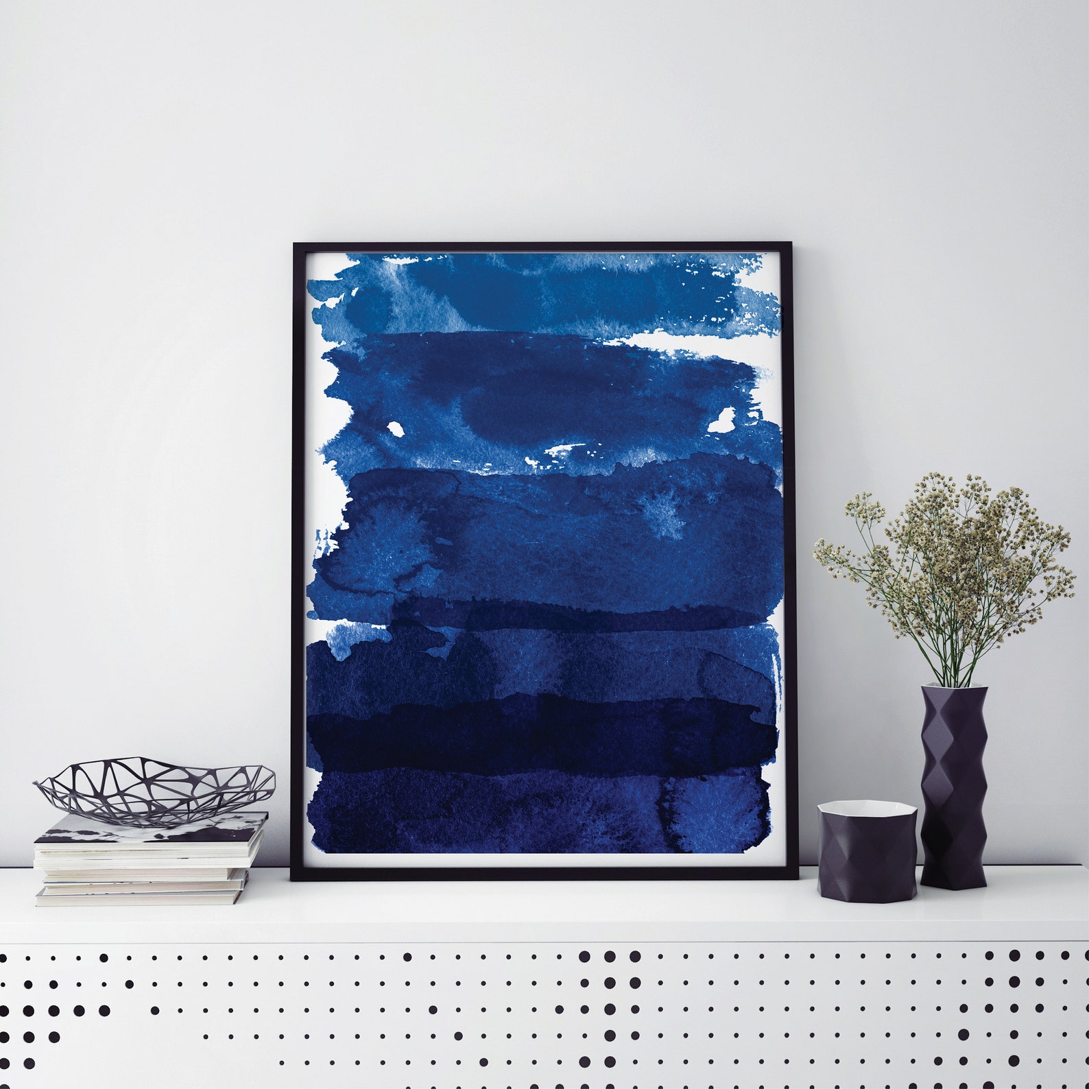 Navy Blue Abstract Wall Art Dark Blue Ink Blot Wall Decor Etsy