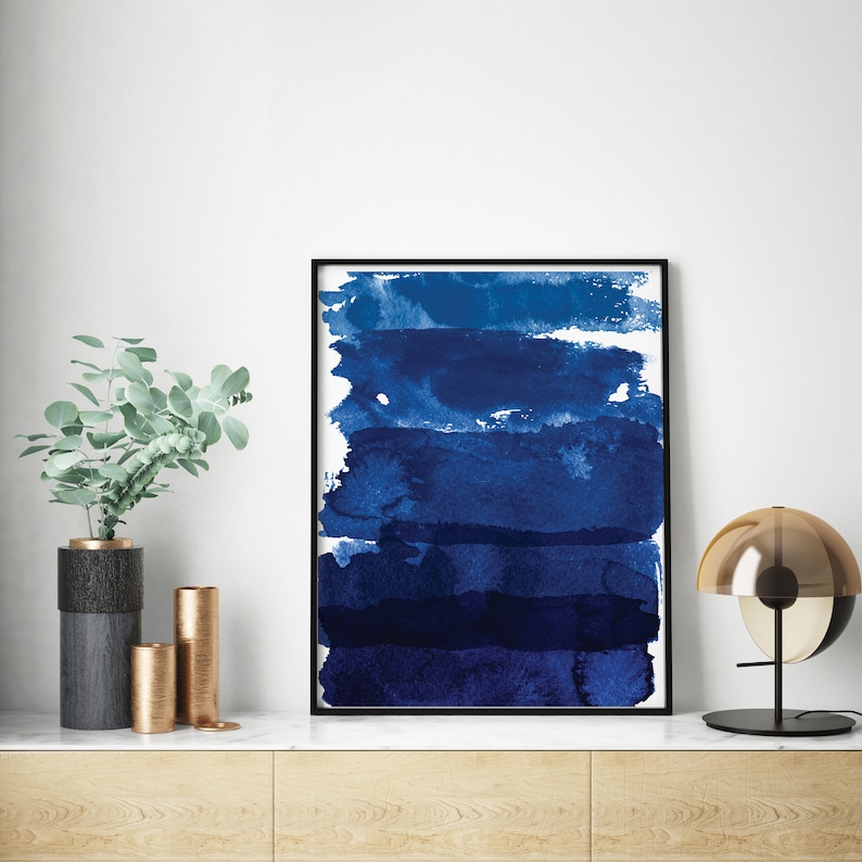 Navy Blue Abstract Wall Art Dark Blue Ink Blot Wall Decor Etsy