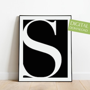 Arte de pared de la letra S, impresión de la letra S IMPRIMIBLE, póster minimalista, póster de la letra S, impresión de letras, póster de letras, descarga en blanco y negro
