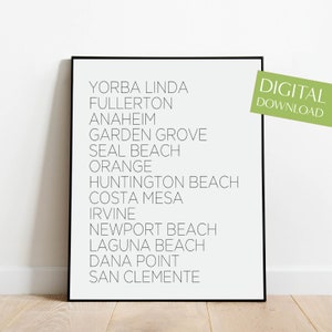 Orange County Poster, PRINTABLE Orange County California, Orange County Art Print, Minimalist City Decor, Hometown Typography, OC Art