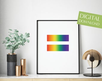 LGBTQ Art, PRINTABLE Rainbow Equality Poster, Digital Download, Love is Love Wall Art, Pride Wall Art, Gay Art, Pride Poster, Equal Rights