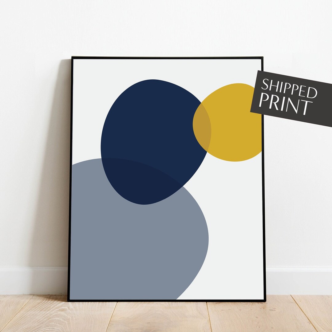 Blue and Yellow Abstract Wall Art, Abstract Poster, Blue Abstract Print, Mid Century Modern
